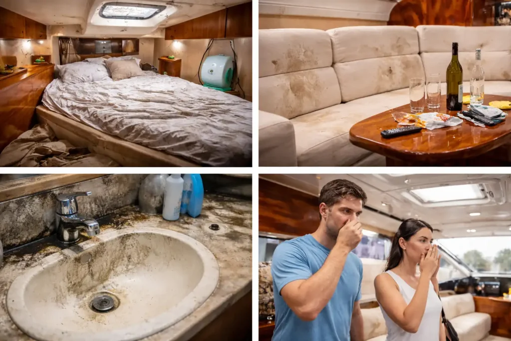 Προβλήματα εσωτερικού σκάφους με υγρασία, λεκέδες σε καθίσματα, βρώμικο μπάνιο και δυσάρεστες οσμές σε καμπίνα yacht