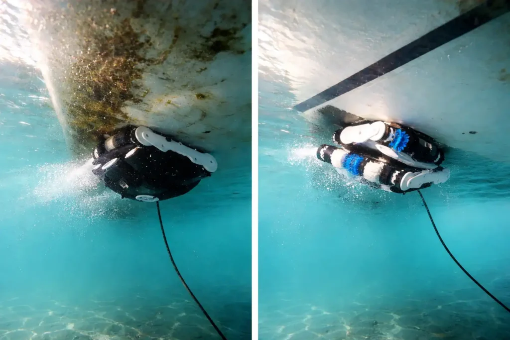 καθαρισμός γάστρας σκάφους πριν και μετά με ρομποτικό σύστημα μέσα στο νερό