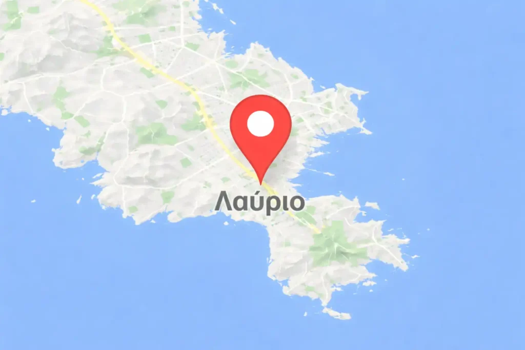 Χάρτης Αττικής με pin στο Λαύριο για υπηρεσίες καθαρισμού σκαφών