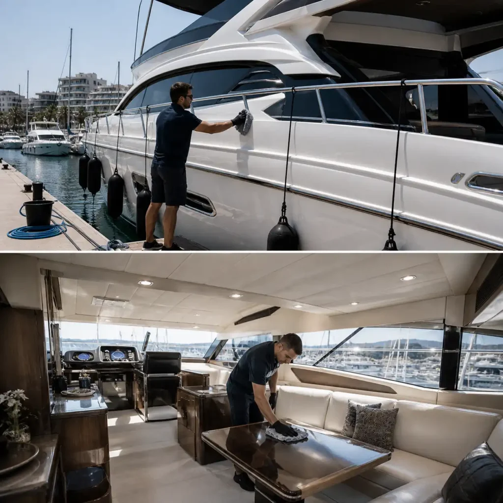 επαγγελματικός καθαρισμός yacht στη μαρίνα Γλυφάδας εσωτερικά και εξωτερικά